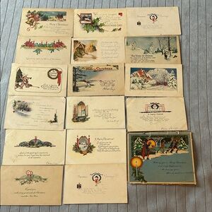 Vintage Christmas Greeting Cards Set lot of 17